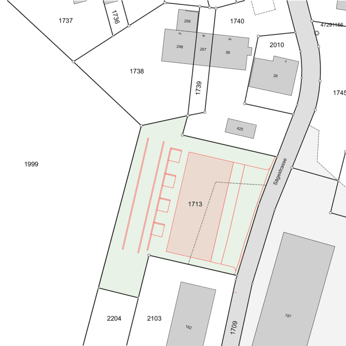 Oberwangen 4 Reihen-Einfamilienhäuser, Situation Sägestrasse