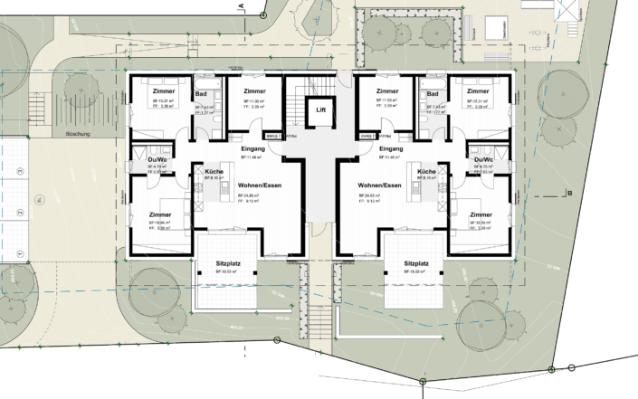 MFH Rutschwil/Dägerlen, Grundriss Erdgeschoss