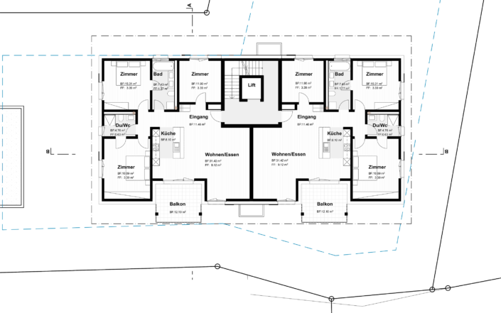 MFH Rutschwil/Dägerlen, Grundriss Obergeschoss